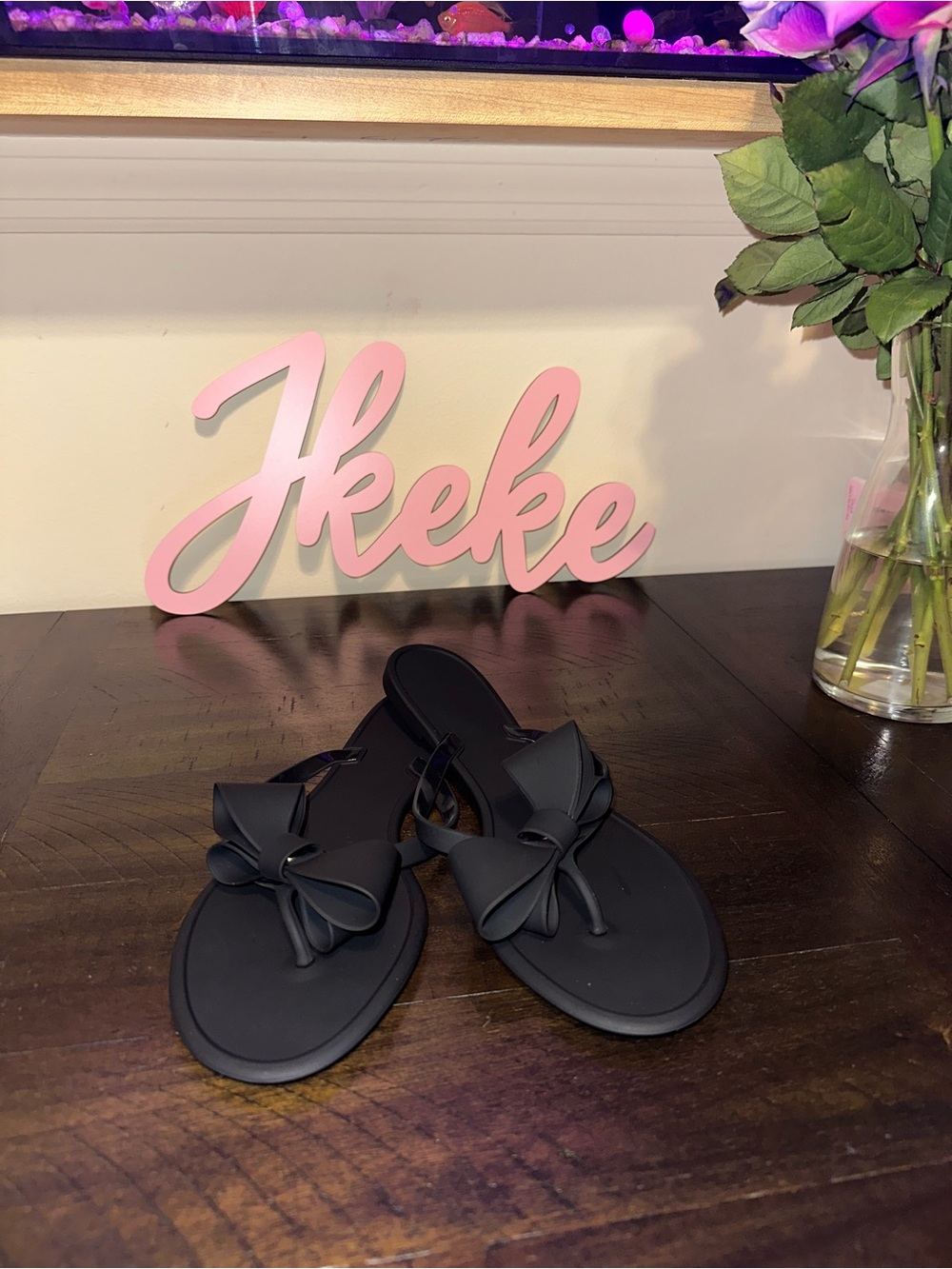 Black Bow Thong Frosted Jelly Sandals for Women size 9, 10